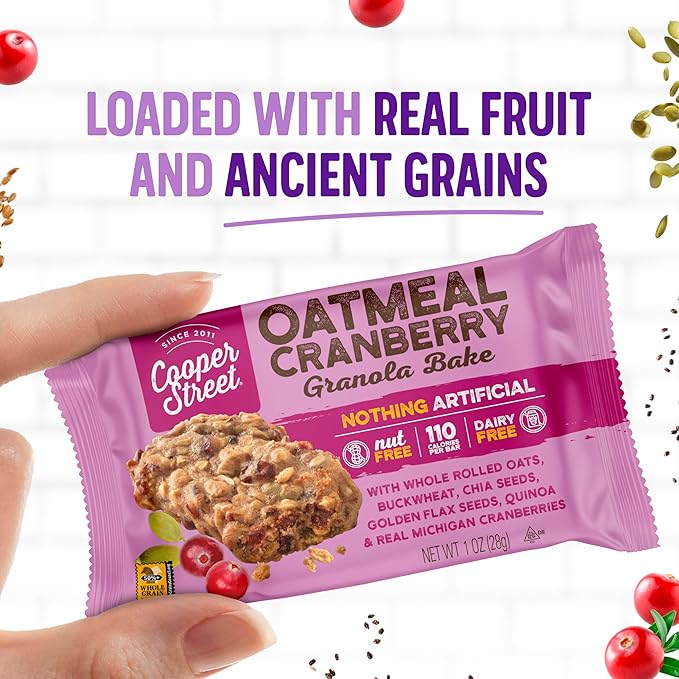 Cooper Street Granola Cookie Bake - Oatmeal Cranberry Chewy Granola Bars | Individually Wrapped Healthy Breakfast Granola Bars | 6 oz | 6 Pack