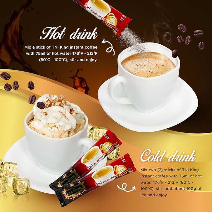 TNI King Coffee 3 in 1 Instant Vietnamese Coffee 100 Single Serve Packets - Individual Pocket Size Sachet Sticks - Blended with Coffee Cream Powder and Sugar - Bulk Size Pack