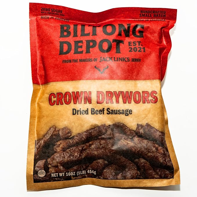 Biltong Depot Crown Drywors - 1lb (16oz) | Air-Dried Beef Snack Sticks | High Protein | Paleo and Keto Friendly | Zero Sugar | Gluten Free | No Nitrates | South African Droewers