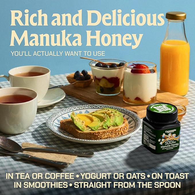 Caramanuka Manuka Honey MGO 500 – 100% Raw &amp Unfiltered Australian Honey Independently Lab-Tested for MGO &amp Glyphosate Bold Caramel Flavor 8.8 oz (250g)