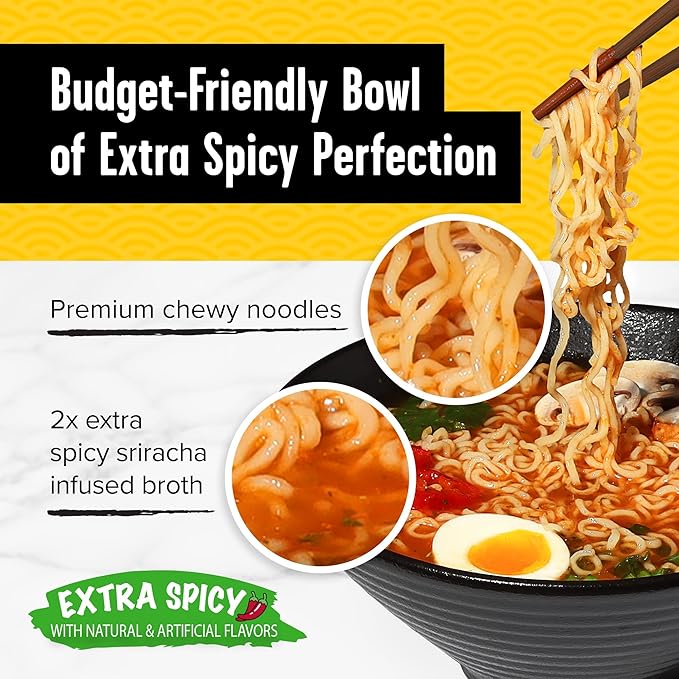 CHOI Sriracha Ramen Noodle Soup Extra Spicy - Pouch 4.23 oz. (120g) Case of 20