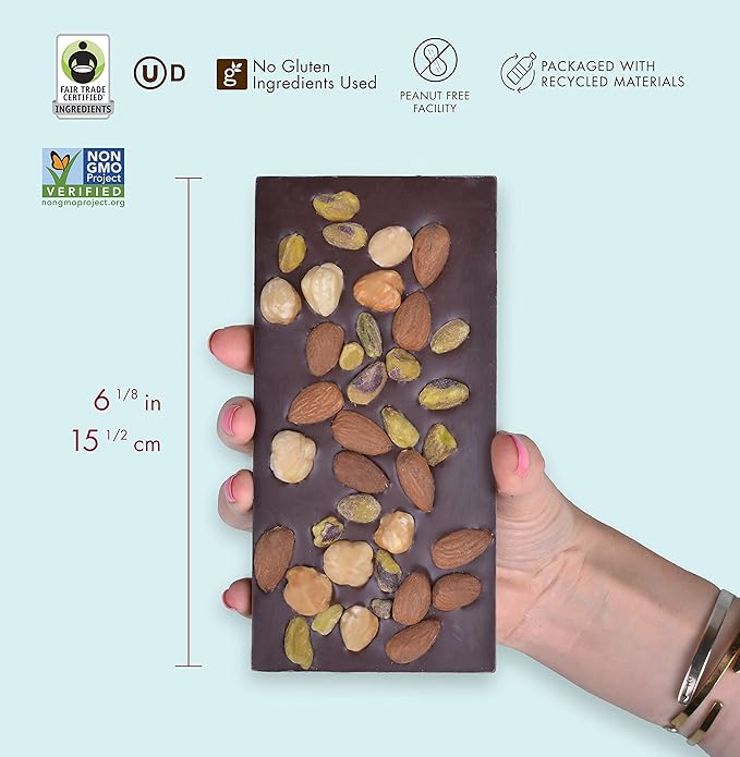 Chuao Chocolatier Triple Nut Temptation Dark Chocolate Gourmet Bars | For Gift Baskets Birthday Thank You Care Package | 10 Pack 2.8 oz Each