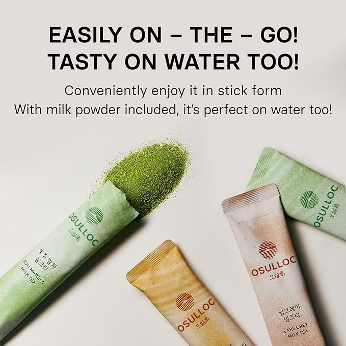 OSULLOC Jeju Matcha Milk Tea (7oz X 10 Packets) Easy on-the-go Stick type Powder Blended tea Deep flavored matcha &amp creamy milk