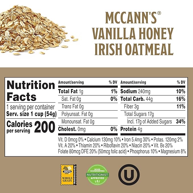 McCann's Irish Oatmeal Instant Oatmeal Cup Vanilla Honey 1.9 Ounce (Pack of 12)