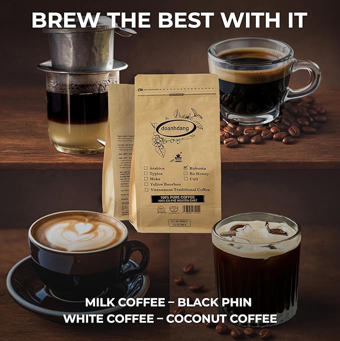 doanhdang - 35 Oz Premium Robusta Whole Bean Coffee 100% Robusta Medium Roast Rich Flavor for Espresso Shot and Brew Origin from Vietnam Whole Med Roast Beans