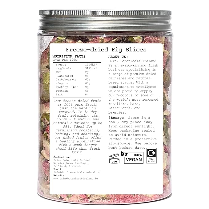 Drink Botanicals | Freeze Dried Figs Fig Slices Chips | 100% Natural | 200+ Slices | Edible | 120 Grams 4.23 oz | For Baking Cereal Topper Yogurt Cake Cocktail Decorations | PET Jar GMO-Free