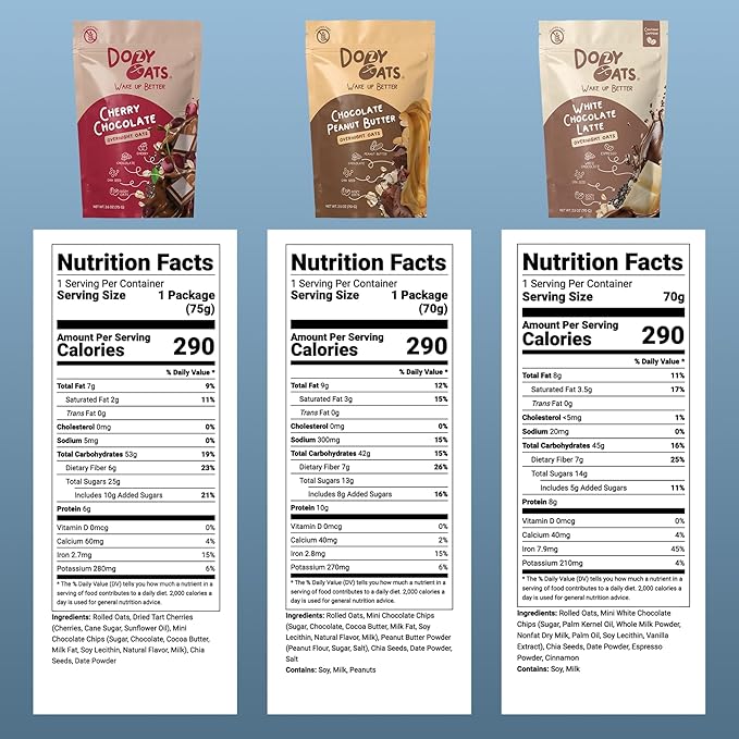 Dozy Oats Overnight Oatmeal Packets Chocol'oat Lover’s Variety Box with Rolled Oats Chia Seeds and Date Powder. Gluten-Free Natural Source of Protein and Fiber 15-Pack