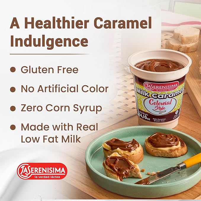 La Serenísima Dulce de Leche - Authentic Milk Caramel Spread from Argentina - Gluten-Free Creamy Caramel Sauce for Baking Desserts - Rich Flavor for Pancakes Waffles - 14.1 Ounce (Pack of 4)