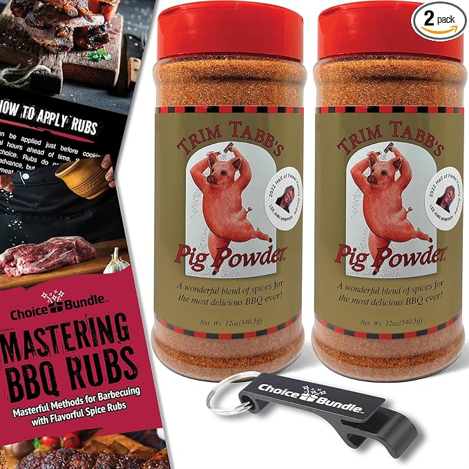 Trim Tabb’s Pig Powder Premium BBQ Barbecue Rub &amp Seasoning 2 Pk (24 oz) + Guide &amp Keychain Bottle Opener (4 Items)!