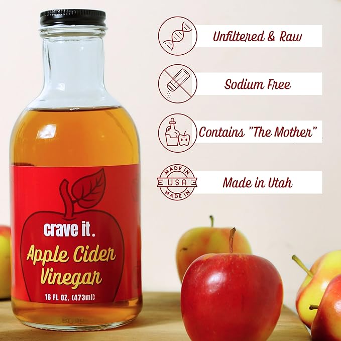 Crave It. Apple Cider Vinegar with Mother - Gut Health &amp Digestion - Made with Utah Honey - 16oz - 4pk