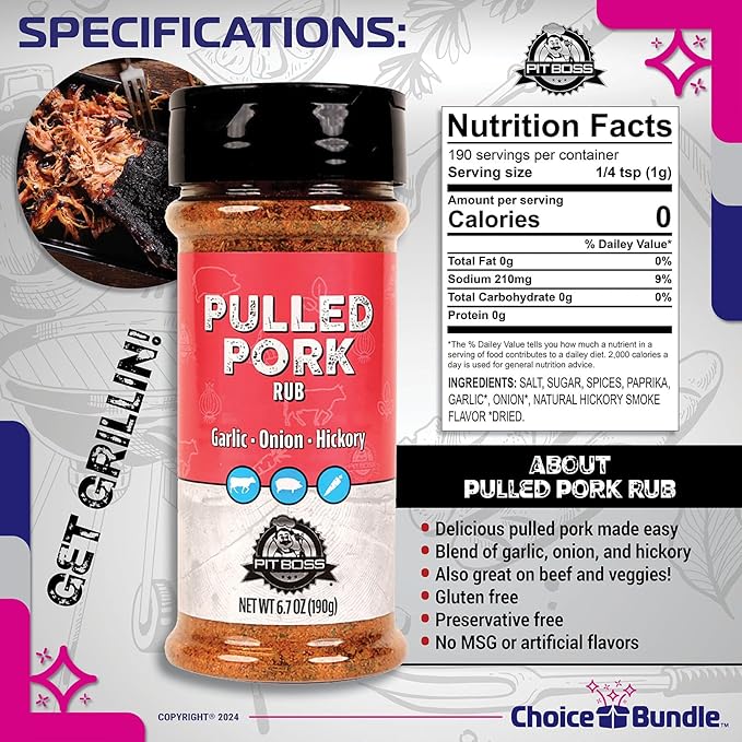 Pit Boss Pulled Pork Premium BBQ Barbecue Mixed Seasoning Spice &amp Rub 3 pk Choice Bundle (20.1 oz) + Guide &amp Keychain Bottle Opener (5 Items)!