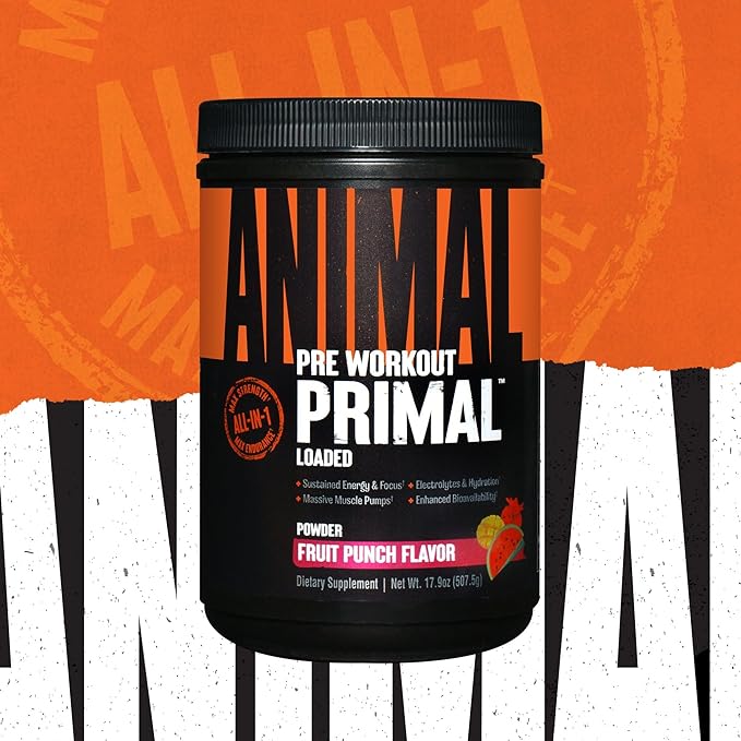 Animal Primal Muscle Hydration + Preworkout Powder – Contains Beta Alanine 3DPump Caffeine &amp Electrolytes – Improves Energy Focus Endurance &amp Absorption – Fruit Punch Flavor 17.9 oz