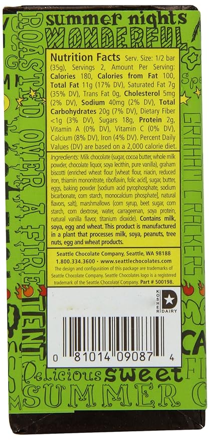 Seattle Chocolates Bar Campers' S'mores 2.5-Ounce (Pack of 12)