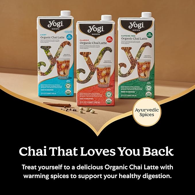 Yogi Barista Classic Organic Chai Latte - 32 Fluid Oz (3 Pack) - Organic Chai Tea Concentrate - Supports Healthy Digestion - Includes Black Tea Ginger Cardamom Cinnamon &amp More