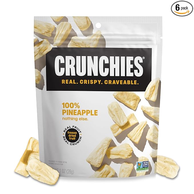 Crunchies Freeze-Dried Fruits 100% All Natural Crispy Fruit Non GMO and Kosher Resealable Freeze Dried Fruit Snack Packs Pack of 6 (Pineapple)