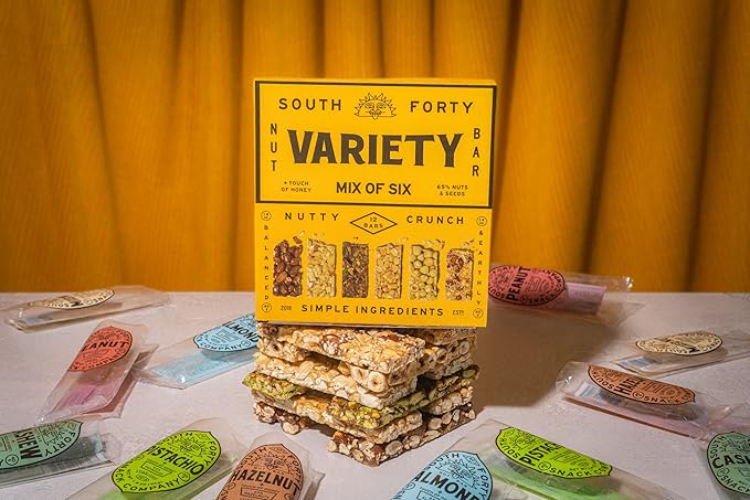 South 40 Snacks Crunchy Nut Bars Mix of 6 Variety Pack Touch of Honey Natural Protein (40g Bar Pack of 12)