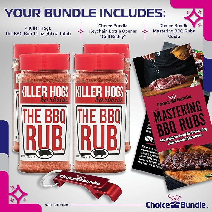 Killer Hogs The BBQ Rub Premium Barbecue Spice &amp Seasoning 4 pk (44 oz) I Plus Guide &amp Bottle Opener (6 Items)!