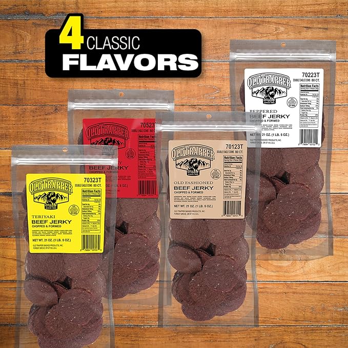 Old Trapper Double Eagle Beef Jerky Teriyaki Flavor 21 Ounce Package Natural Wood Smoked Meat Snacks 10 Grams of Protein and 80 Calories per Serving (Pack of One)