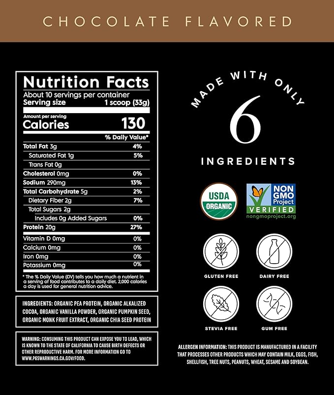 Truvani Vegan Pea Protein Powder | Chocolate | 20g Organic Plant Based Protein | 10 Servings | Keto | Gluten &amp Dairy Free | Low Carb | No Added Sugar