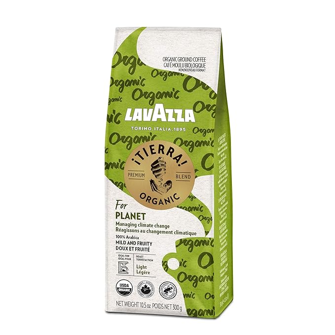 Lavazza ¡Tierra! Organic Planet Ground Coffee Light Roast 10.5 Oz Authentic Italian Value Pack Blended And Roated in Italy 100% USDA Organic Arabica coffees (Pack of 6)
