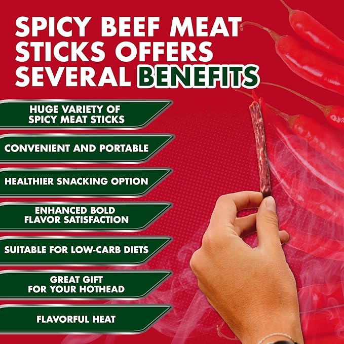 Jerky-n-Spice Premium Spicy Meat Sticks Variety Pack (10 Count) | Exotic Beef Jerky Gifts for Men | Assorted High Protein Snacks | Beef Stick Sampler | Ideal for Birthday Road Trip &amp Camping