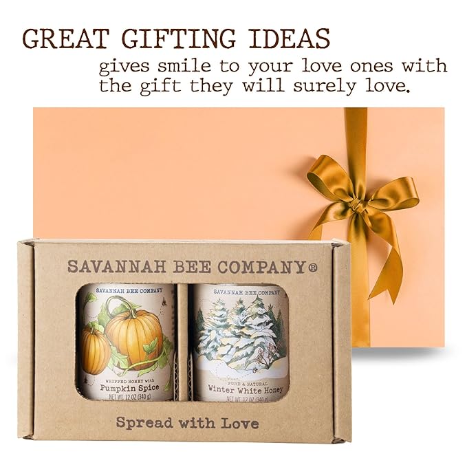 Savannah Bee Whipped Honey Gift Set - 12 oz Gourmet Honey Duo Set (12 Oz Pumpkin and Winter White)