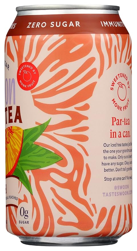 Swoon Peach Iced Tea Zero Sugar Gluten Free 12 Fluid Ounce (Pack of 12)