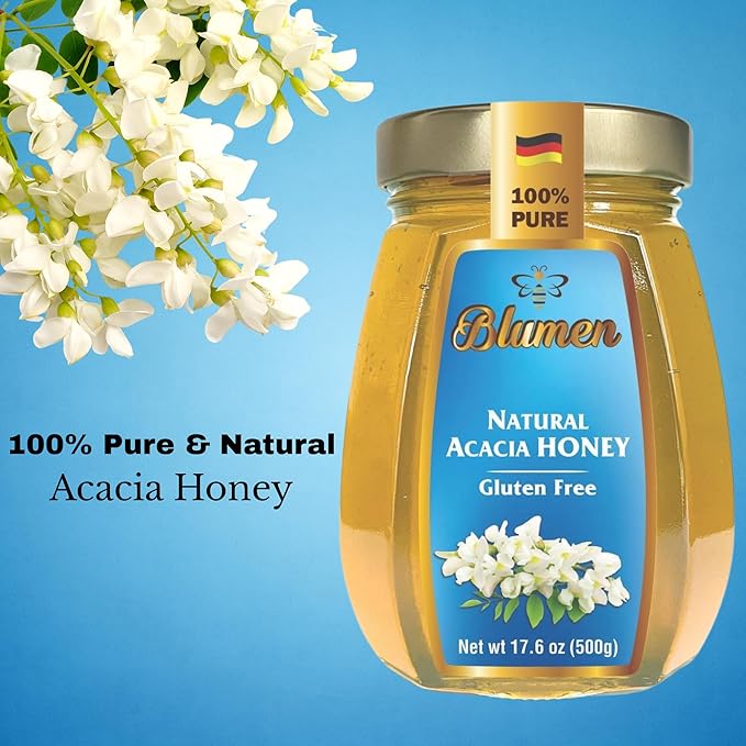 Blumen Natural Acacia Honey 17.6 oz – 100% Pure &amp Natural Light Floral Taste Gluten Free Product of Germany [Pack of 2]