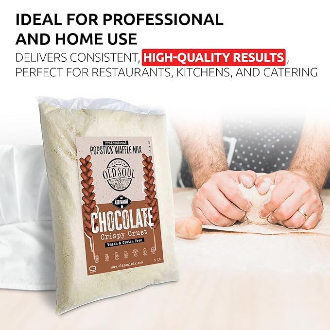 OldSoul Professional Popstick Waffle Mix | GLUTEN FREE &amp VEGAN | Stick Waffles Dough Mix | Chocolate Flavor | 5 lbs | 112 Waffles (5 Lbs Gluten Free &amp Vegan)