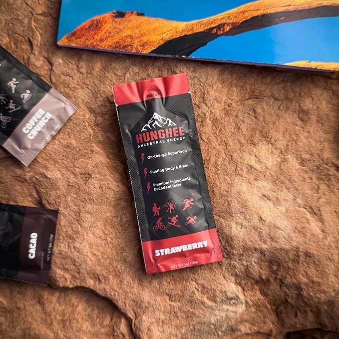 Ancestral Energy Strawberry Pack | Organic Grass-Fed Ghee &amp Raw Honey Blend | Animal-Based Energy Boost for Athletes | Hiking Cycling Running Backpacking | Healthy Snack (Pack of 6)