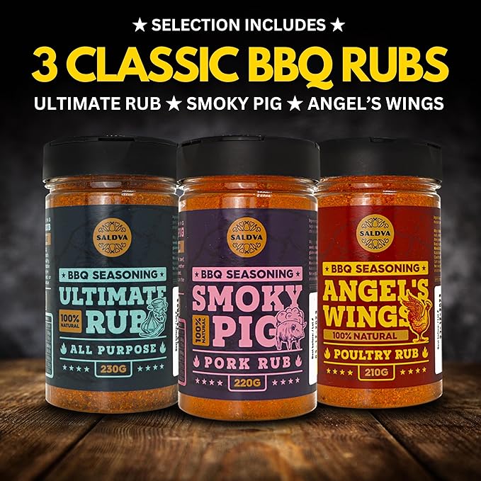 Classic Selection of 3 Premium BBQ Rubs - Angel's Wings + Smoky Pig + Ultimate Rub - 100% Natural Large Jars