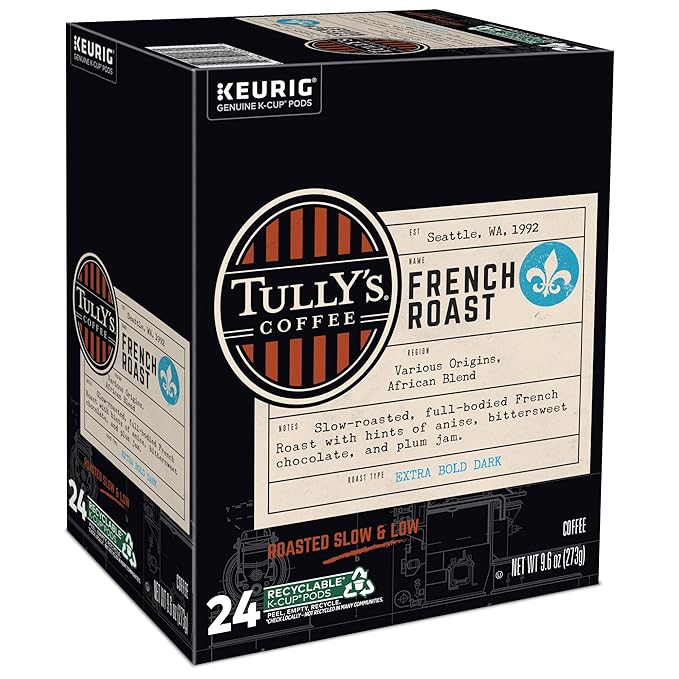 Tully's Coffee French Roast Keurig Single-Serve K-Cup Pods Dark Roast 96 Count