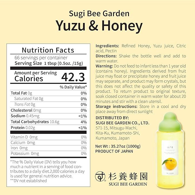 Yuzu&ampHoney 1000g(35.3oz) 杉養蜂園 Sugi Bee Garden