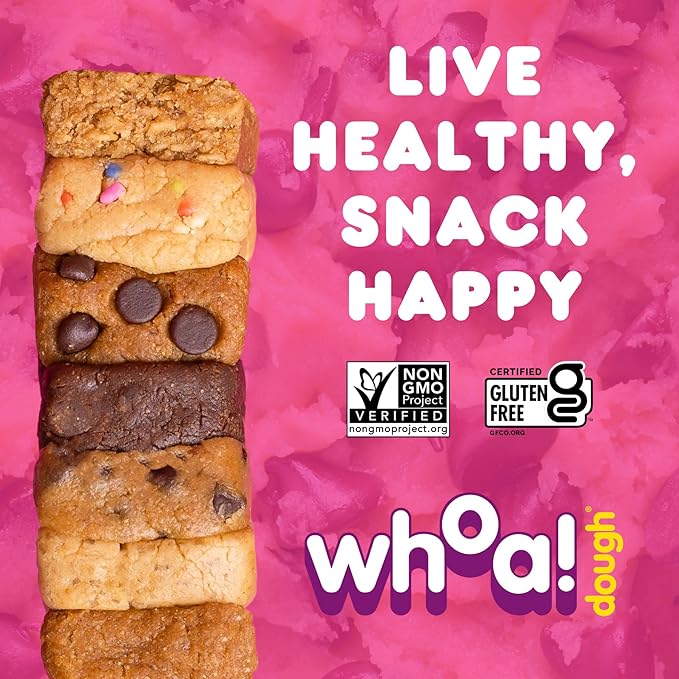 Whoa Dough Allergen Friendly Edible Cookie Dough Bars- Certified Non-GMO Kosher and Gluten Free Bar - Healthy Snack Foods - Plant Based Snacks - Real Ingredients - Variety Pack (6 Bars)