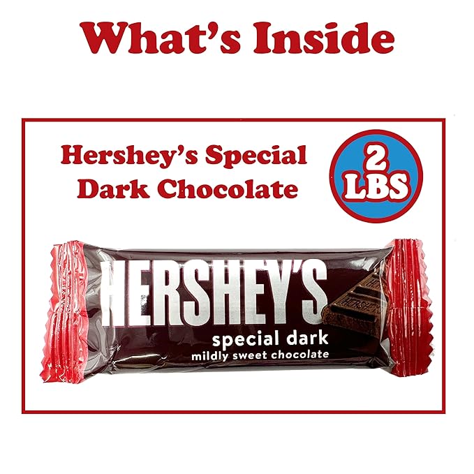 Hershey's Special Dark Mini Chocolate Bars 2 LB Bulk Mildly Sweet Chocolate Candy Snack Size Bars Individually Wrapped Dark Chocolate Candy Bars for Parties Office Bowl
