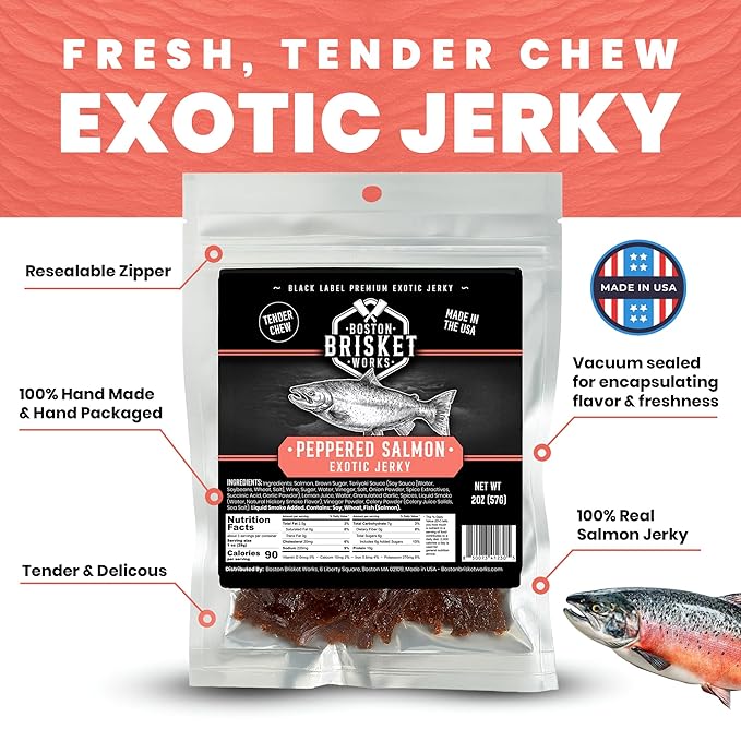 SALMON JERKY - Premium Wild Caught Fish - Healthy Seafood Snack - Fisherman Gift for Dad Grandpa - Gourmet Outdoor Food