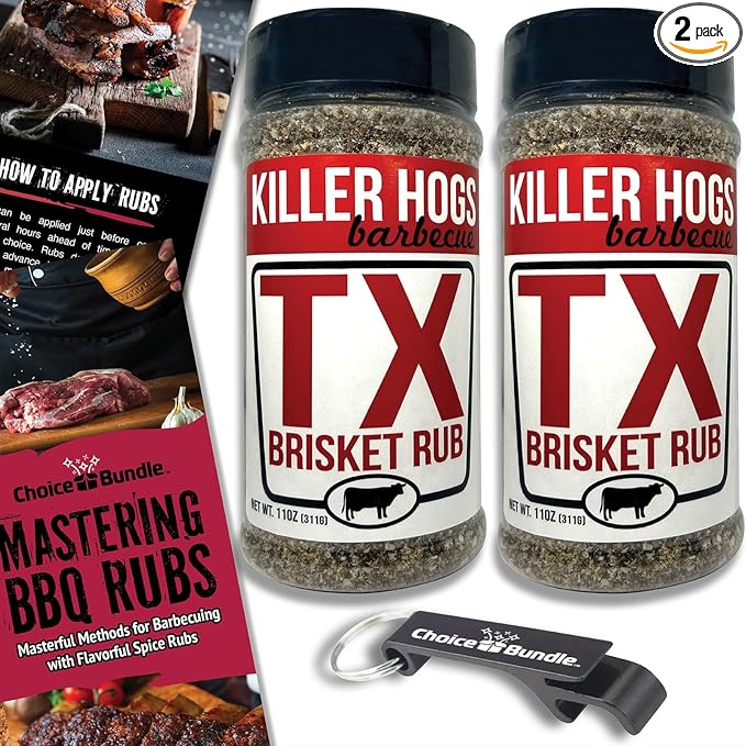 Killer Hogs TX Brisket Rub - Texas Style Premium BBQ Seasoning 2 pk (22 oz) + Barbecue Masters &amp Bottle Opener (4 Items)!
