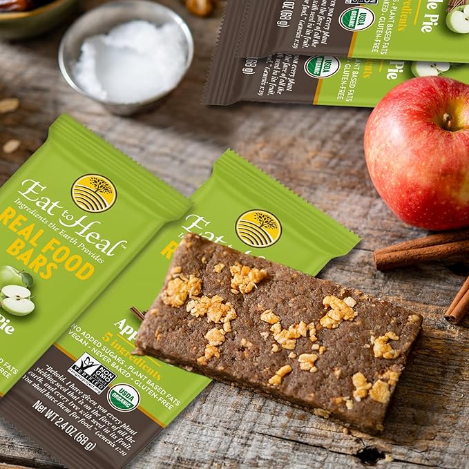 EatToHeal Apple Pie Real Food Bar - Organic Dates &amp Oats Gluten Free Vegan Healthy Protein Bars - Low Sugar Meal Replacement Bar Non GMO Never Baked Plant Based - Crafted to Enjoy