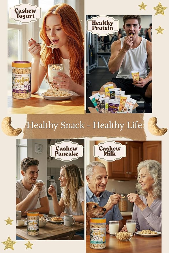 Gold Cashew Variety Pack – 10 Roasted Cashew Flavors (Coconut Wasabi Honey Spicy Salted Unsalted Coffee Cheese Chocolate Testa) – 10 x 50g Bags – Vietnamese Snack Gift Box for Family Non GMO