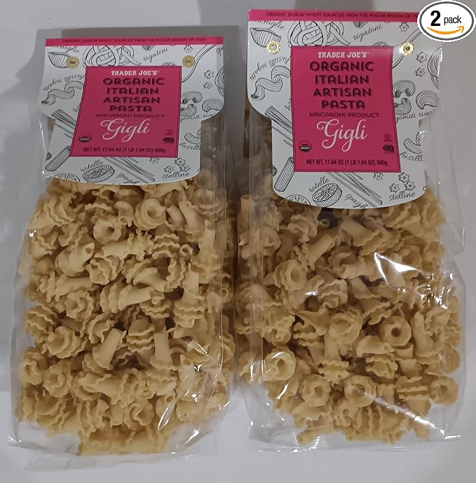 Trader Joe's Organic Italian Artisan Pasta Gigli Macaroni Product Durum Wheat 17.6 oz (2 bags)