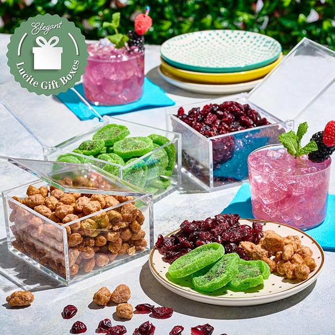 NUT CRAVINGS - Easter Dried Fruits &amp Mixed Nuts Acrylic Tower Gift Basket with Ribbon (3 Tier Assortment) Ramadan Gifts Food Arrangement Healthy Snack Care Package Kosher