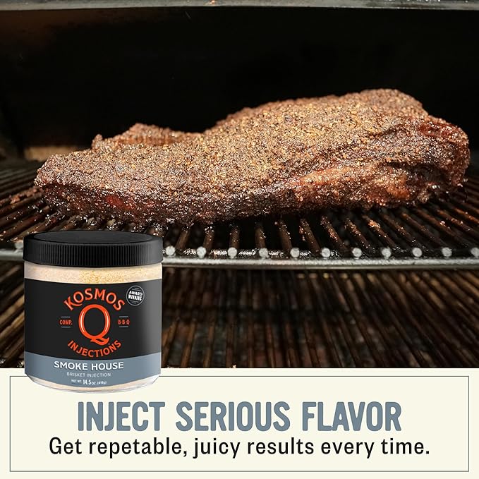Kosmos Q Smoke House Reserve Blend Injection BBQ Marinade for Brisket Beef &amp More Smoky Mesquite Flavor Moisture-Retaining Meat Seasoning for Smoking &amp Grilling 16 Oz Jar