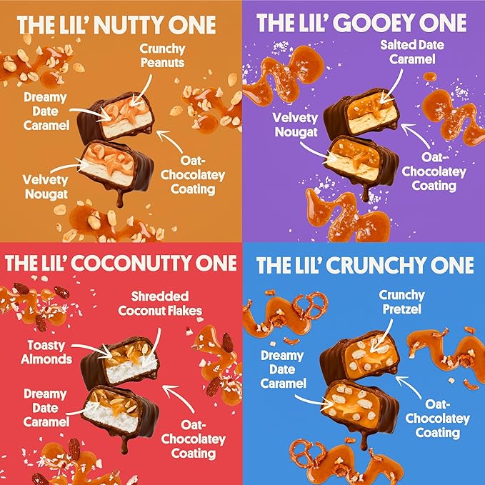 Harken Sweets Lil’ Ones Variety Pack Mini Oat Milk Chocolate Candy Bars Sweetened with Dates No Sugar Added High Fiber Snack Dairy Free Lower Calorie Plant-Based 4 Pouches (20 Bars)