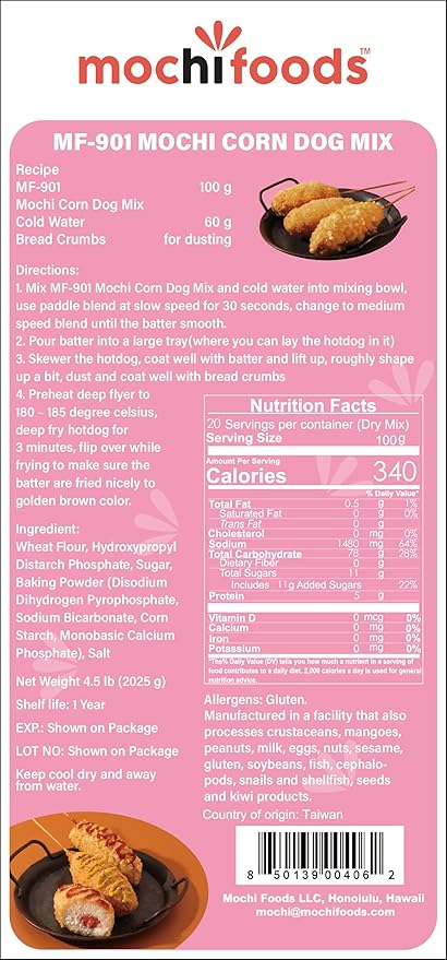 Original Mochi Corn Dog Mix - 4.5lbs - Crispy Chewy Fried Dough Add Water Cheese Potatoes