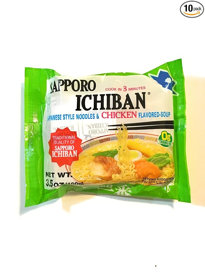 Sapporo Ichiban Chicken Flavored Japanese Style Noodles Soup 3.5 Oz(10 Pack)