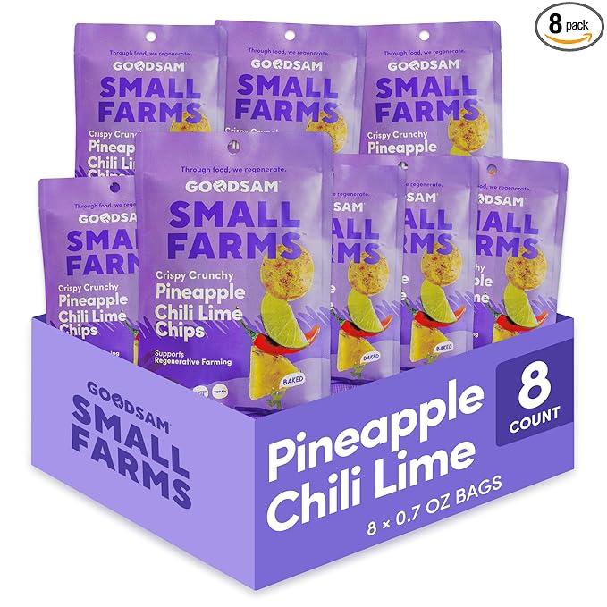 GoodSAM Small Farms Baked Pineapple Chili Lime Chips Pack of 8 Simple Ingredient Fruit Chips