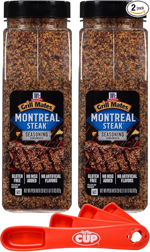 McCormick Grill Mates Montreal Steak Seasoning 29 oz (Pack of 2) with By The Cup Swivel Spoons