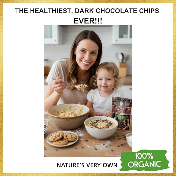 Cacao Nibs Organic - 100% Dark Chocolate Chips - Raw Unsweetened Cocoa Pieces - 16 Oz - Keto and Vegan Superfood - Healthy Sugar Free Snack or Add to Smoothies or Baking by Pure Natural Miracles