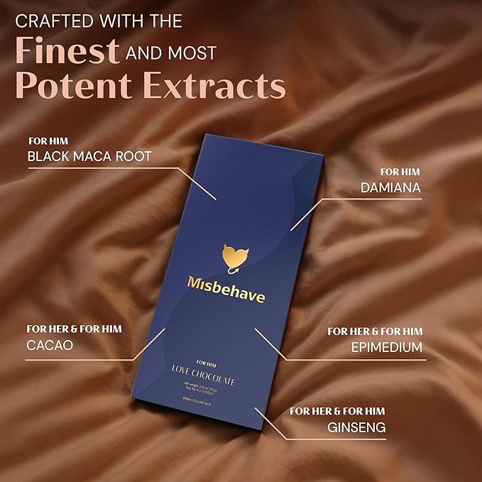 Misbehave Love Chocolate - Premium Dark Chocolate to Inspire Intimacy - Tailored Formula for Women &amp Men | Vegan Gluten-Free