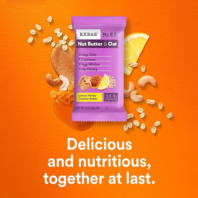 RXBAR Nut Butter and Oat Protein Bars Protein Snacks Snack Bars Lemon Honey Cashew Butter 23.2oz Box (12 Count)